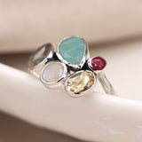 PM Sterling silver faceted multi gemstone ring