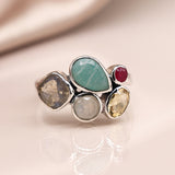 PM Sterling silver faceted multi gemstone ring