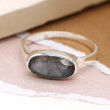 PM Sterling silver and labradorite ellipse ring - Small/S (54)