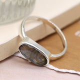 PM Sterling silver and labradorite ellipse ring - Small/S (54)