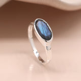 PM Sterling silver and labradorite ellipse ring - Small/S (54)