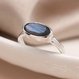 PM Sterling silver and labradorite ellipse ring - Small/S (54)