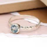 PM Sterling silver hammered ring with blue topaz - Medium/M (56)
