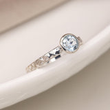 PM Sterling silver hammered ring with blue topaz - Large/L (58)
