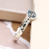 PM Sterling silver hammered ring with blue topaz - Small/S (54)