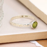 PM Sterling silver hammered ring with peridot - Small/S (55)