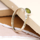 PM Sterling silver hammered ring with peridot - Small/S (55)