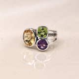 PM Sterling silver tri-stone ring with Amethyst Peridot and Citrine