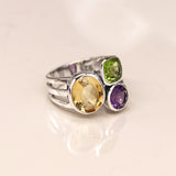 PM Sterling silver tri-stone ring with Amethyst Peridot and Citrine