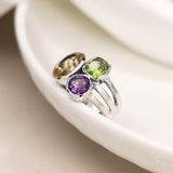 PM Sterling silver tri-stone ring with Amethyst Peridot and Citrine