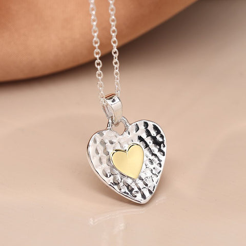 PM Sterling Silver Hammered Heart Necklace