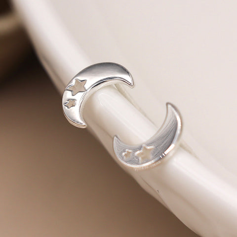 PM Sterling Silver Moon Stud Earrings