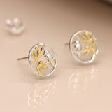 PM Sterling Silver Bird & Gold Tree Stud Earrings