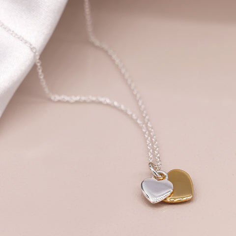 PM Sterling Silver & Gold Double Heart Necklace