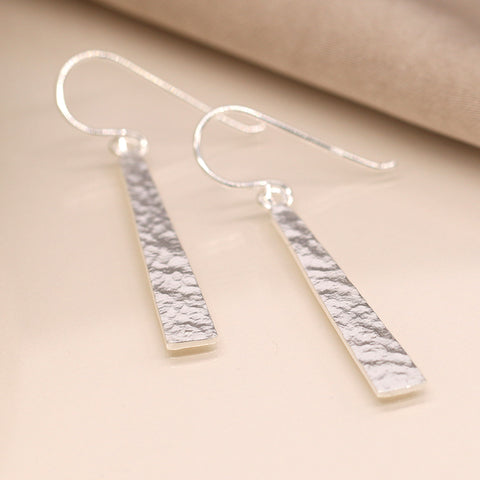 PM Sterling Silver Beaten Bar Earrings