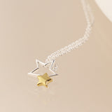 PM Sterling Silver & Gold Double Star Necklace