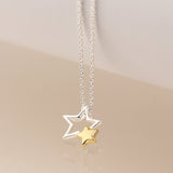 PM Sterling Silver & Gold Double Star Necklace