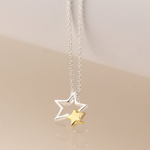 PM Sterling Silver & Gold Double Star Necklace