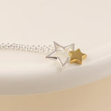 PM Sterling Silver & Gold Double Star Necklace