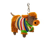 Highland Cow  Bag Charm with Tweed Face in Stripe Jumper