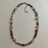 Gist Gemstone chip, Maifanite & Sandstone necklace - Natural tones