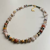 Gist Gemstone chip, Maifanite & Sandstone necklace - Natural tones