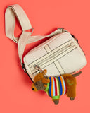 Highland Cow  Bag Charm with Tweed Face in Stripe Jumper