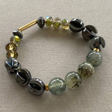 Gist Natural Prehnite gem stones, green yellow black bracelet