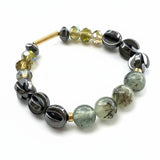 Gist Natural Prehnite gem stones, green yellow black bracelet