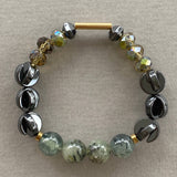 Gist Natural Prehnite gem stones, green yellow black bracelet