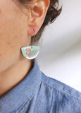 Dana Semi Circle Dangle Earrings - Mint/Silver/Red Lines