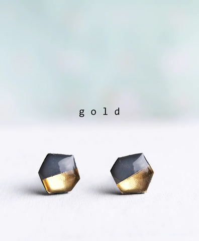 Dana Small Hexagon Stud Earrings - Grey/Gold