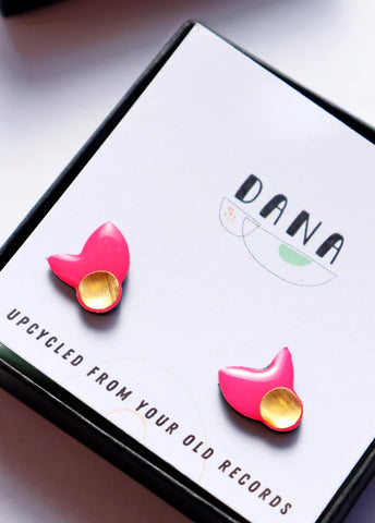 Dana Flor Stud Earrings - Hot Pink & Gold