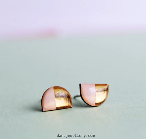 Dana Small Semi Circle Stud Earrings - Pink/Copper