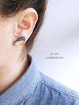 Dana Rounded Half Moon Stud Earrings - Grey/Silver/Magenta