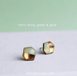 Dana Small Hexagon Stud Earrings - Mint/Gold