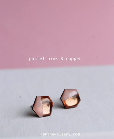 Dana Small Hexagon Stud Earrings - Pink/Copper