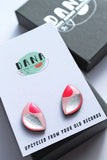 Dana Rounded Half Moon Stud Earrings - Pink/Silver/Magenta