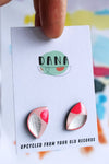 Dana Rounded Half Moon Stud Earrings - Pink/Silver/Magenta