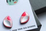 Dana Rounded Half Moon Stud Earrings - Pink/Silver/Magenta