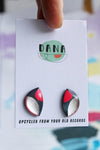 Dana Rounded Half Moon Stud Earrings - Grey/Silver/Magenta