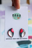 Dana Rounded Half Moon Stud Earrings - Grey/Silver/Magenta