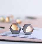 Dana Hexagon Stud Earrings - Grey & Gold