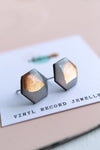 Dana Hexagon Stud Earrings - Grey & Gold