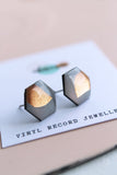 Dana Hexagon Stud Earrings - Grey & Gold