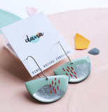 Dana Semi Circle Dangle Earrings - Mint/Silver/Red Lines