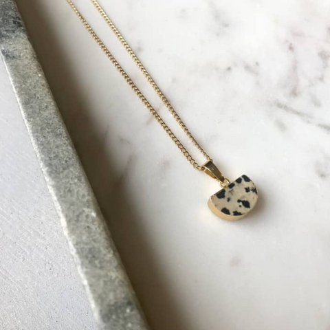 Decadorn Pendant Necklace-Mini Semi Circle Dalmation Jasper