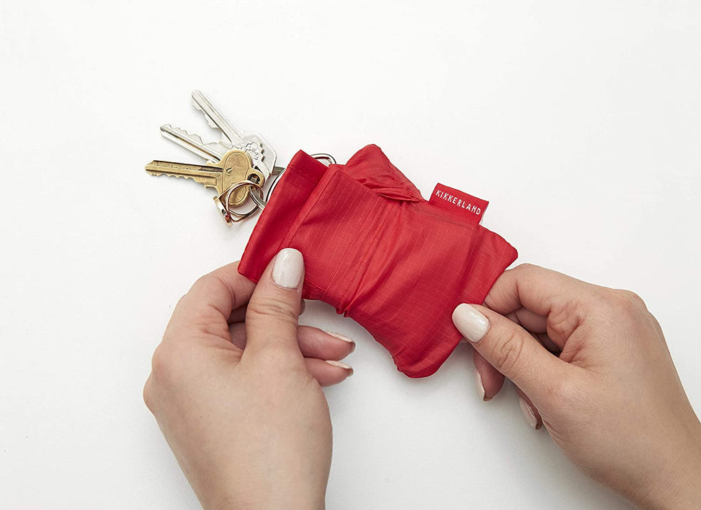 Kikkerland Shopping Bag Key Ring Red Doodle Boom