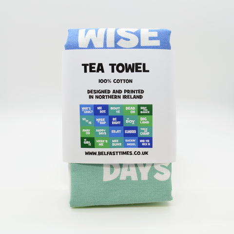Belfast Times - Banter Phrases Tea Towel (Green/Blue)