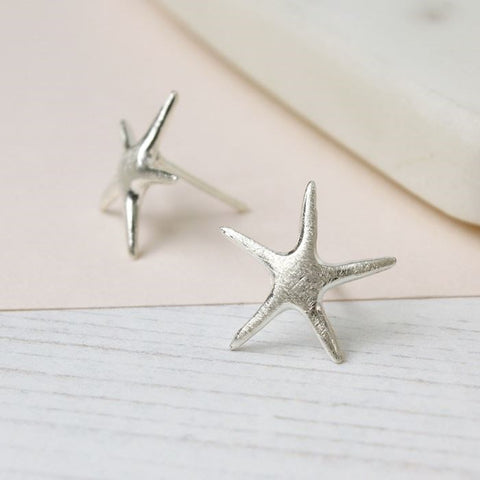 PM Sterling Silver Brushed Large Starfish Earrings